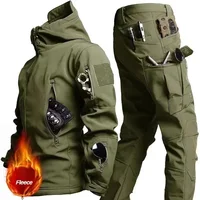 Tactical Winter Set Men's Outdoor Windproof Waterproof Suit Multi-Pocket Soft Shell Hooded Jackets Sharkskin Work Pants 2