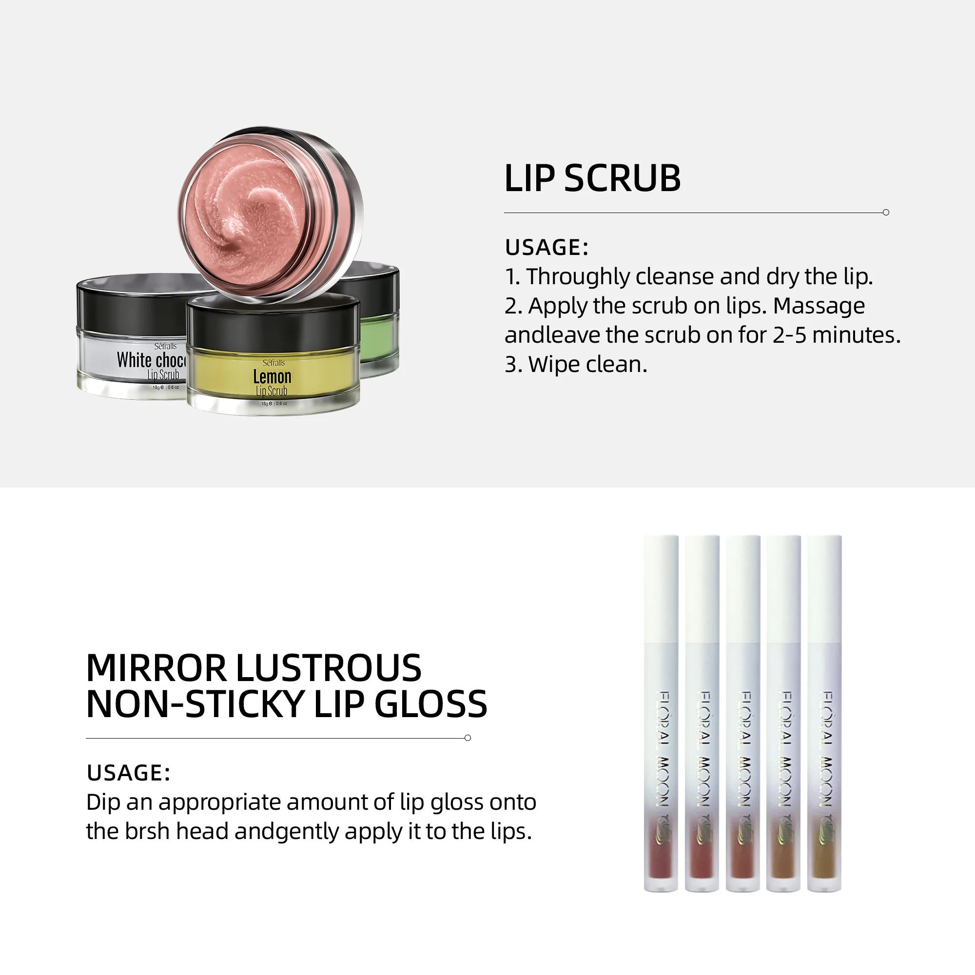 Mirror Gloss Lip Glaze Lip Scrub Non-Stick High Shine Plumping Hydrating Vegan Cruelty-Free 5pcs 4pcs