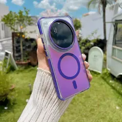 Enhanced Metal Lens Laser Magnetic Phone Case - Frosted Translucent Wireless Charging Hard Cover - Xiaomi 15 Ultra (Purple)
