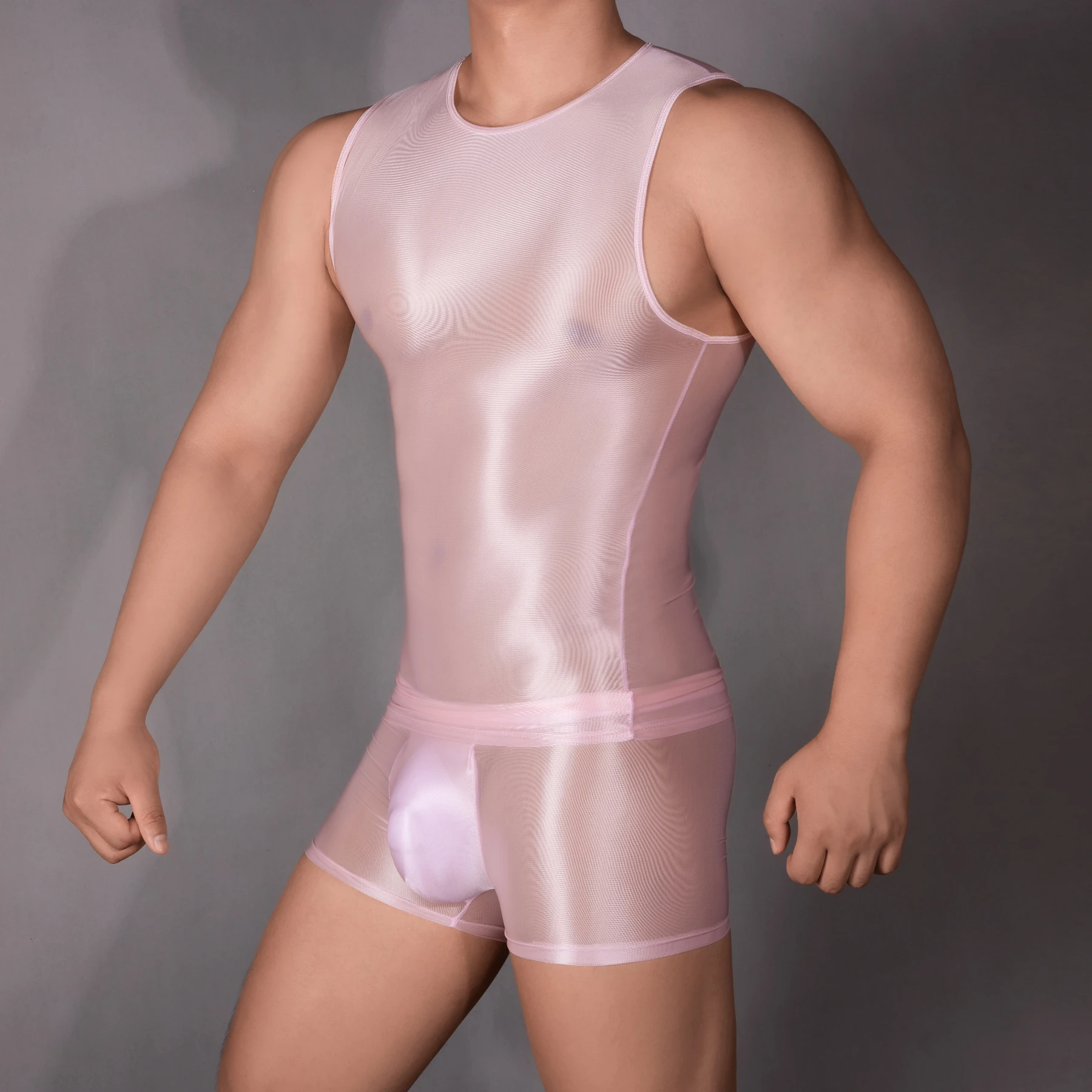 Men Underwear Cotton Vest Men Undershirt Sports Sleeveless Vest Cotton Sleeveless T Shirt Men Sexy Vest Oil Glossy See Through Undershirt Stretchy Sleeveless Tank Male Thin Sheer Ice Silk Soft Sleepwear Exotic Allure