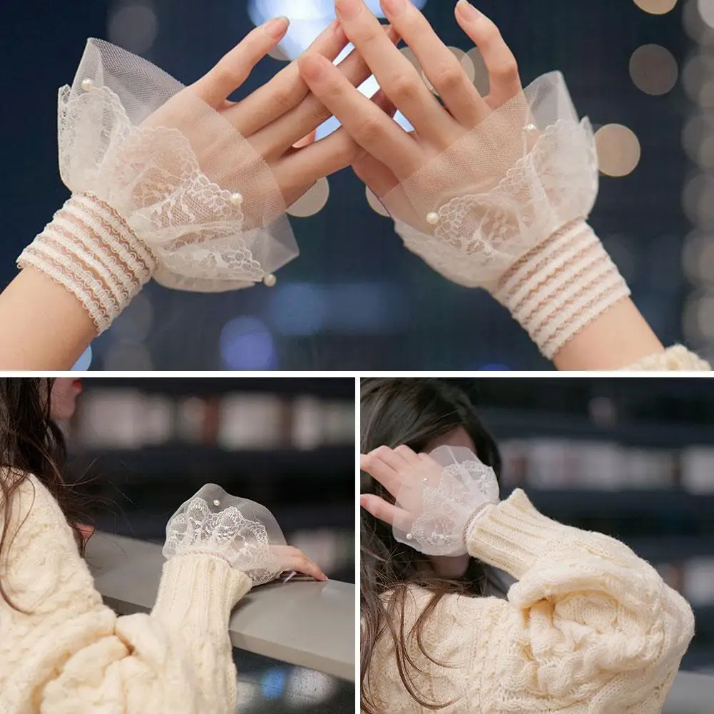 

Fashion Detachable Fake Sleeves Cuff Spring Autumn Ruffles Sleeve Cuffs Cuffs Sweater Horn Elbow Fake Cuff Wrist Decorative J5I3