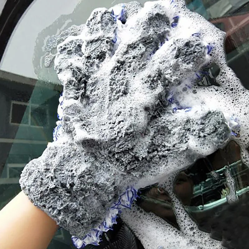 Microfiber Double-sided 5 Finger Soft Plush Thicked Cleaning Mitt Wash Gloves Wipe Drying Gloves Cleaning Tool