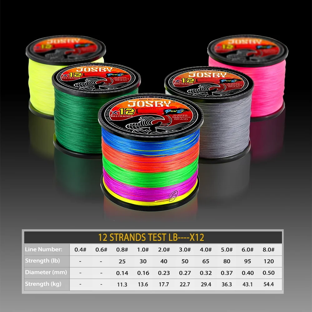 JOSBY 12 Strand 300/500/1000/100M Saltwater Freshwater Weave Extreme Pesca Japan PE Multifilamento Fly Carp Braided Fishing Line 5