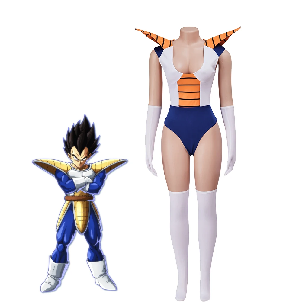 

Vegeta Cosplay Costume Sexy Female Version Jumpsuit with Gloves Stockings Outfit Vegeta Bodysuit Halloween Carnival Battle Suits