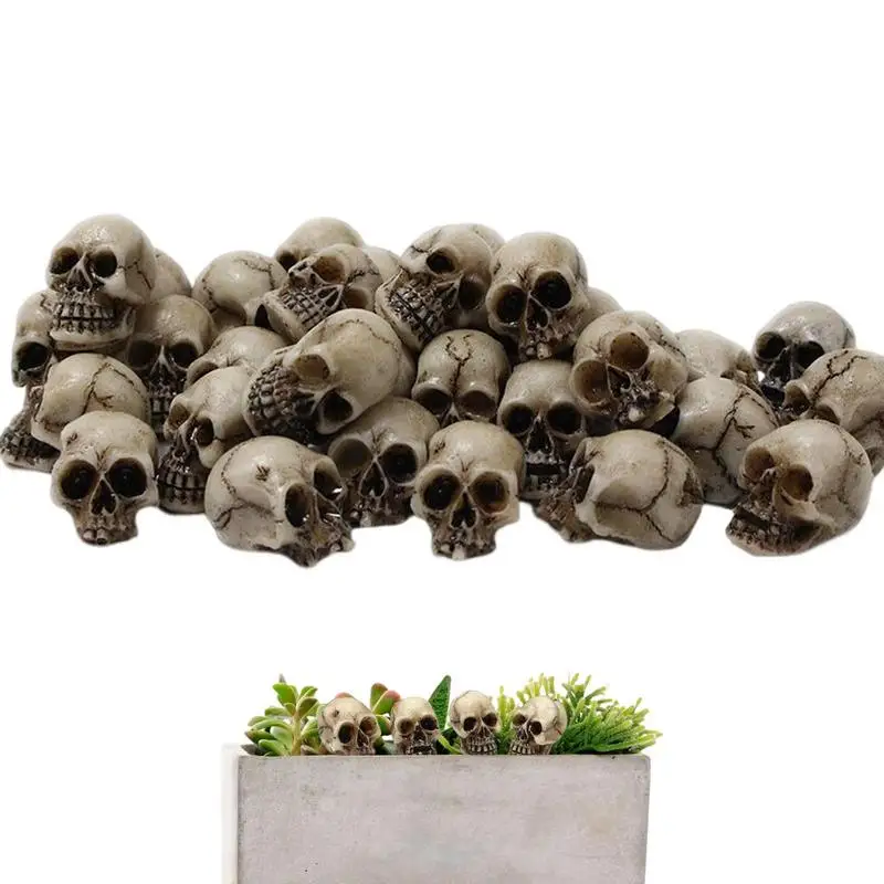 

20 Pcs Portable Mini Skulls Decor Lightweight Creative Halloween Skull Figurines Durable Resin Flowerpot Skeleton Decoration