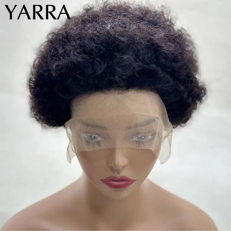 Afro Kinky Curly Human Hair Short Pixie Cut Wigs 13x1 Brazilian Remy Hair Bob Wig Transparent Lace Wig Preplucked Hairline Yarra