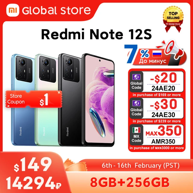 Global Version Xiaomi Redmi Note 12S 8GB 256GB Helio G96 108MP Camera 90Hz  6.43 AMOLED DotDisplay