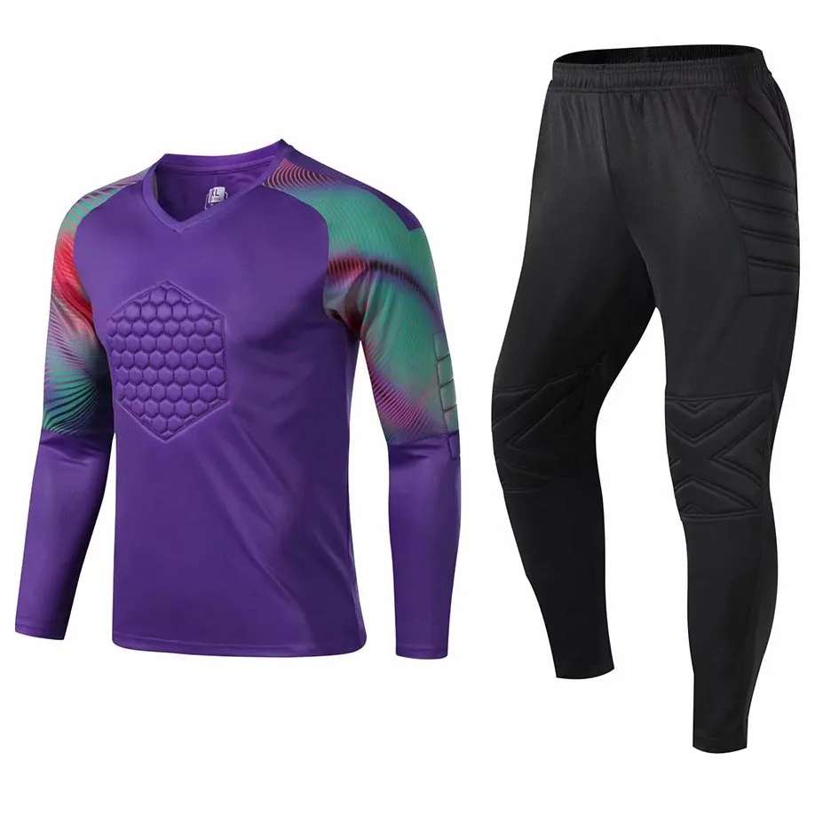 New Men's Adult Soccer Goalkeeper Uniform Protective Sponge long Sleeve Kid Training Football Goalkeeper Soccer Jersey Top Pants