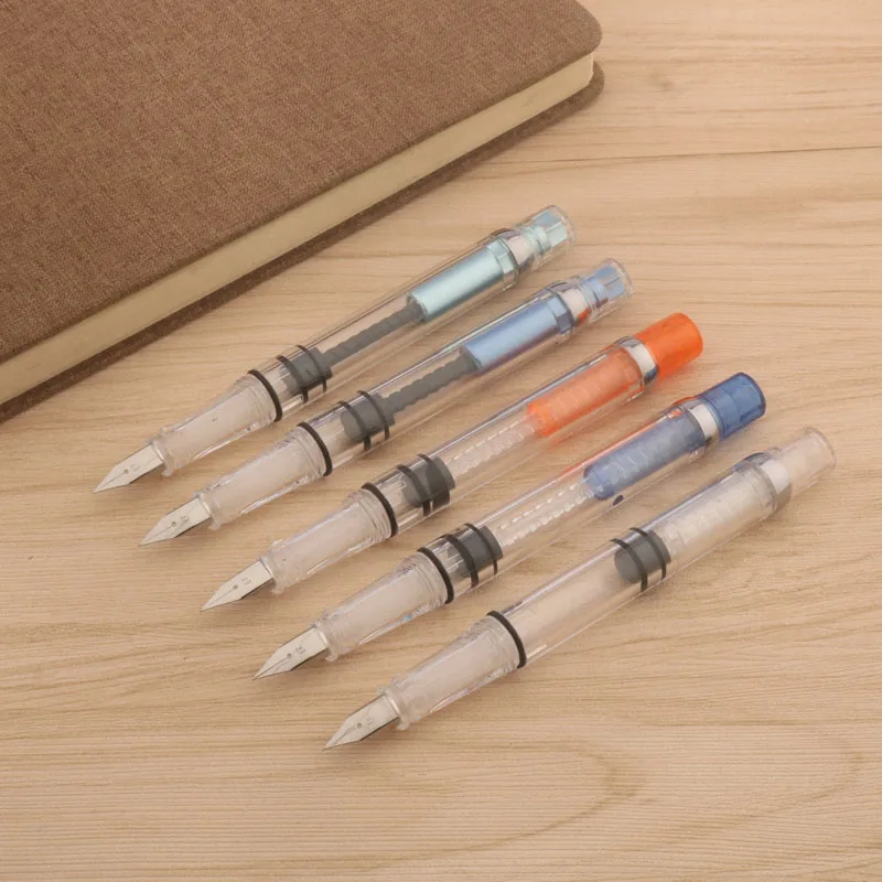 Capacity Piston Fountain Pen plastic Transparent silver Trim 0.38mm Nib ink pen Business Office school supplies fountain pen