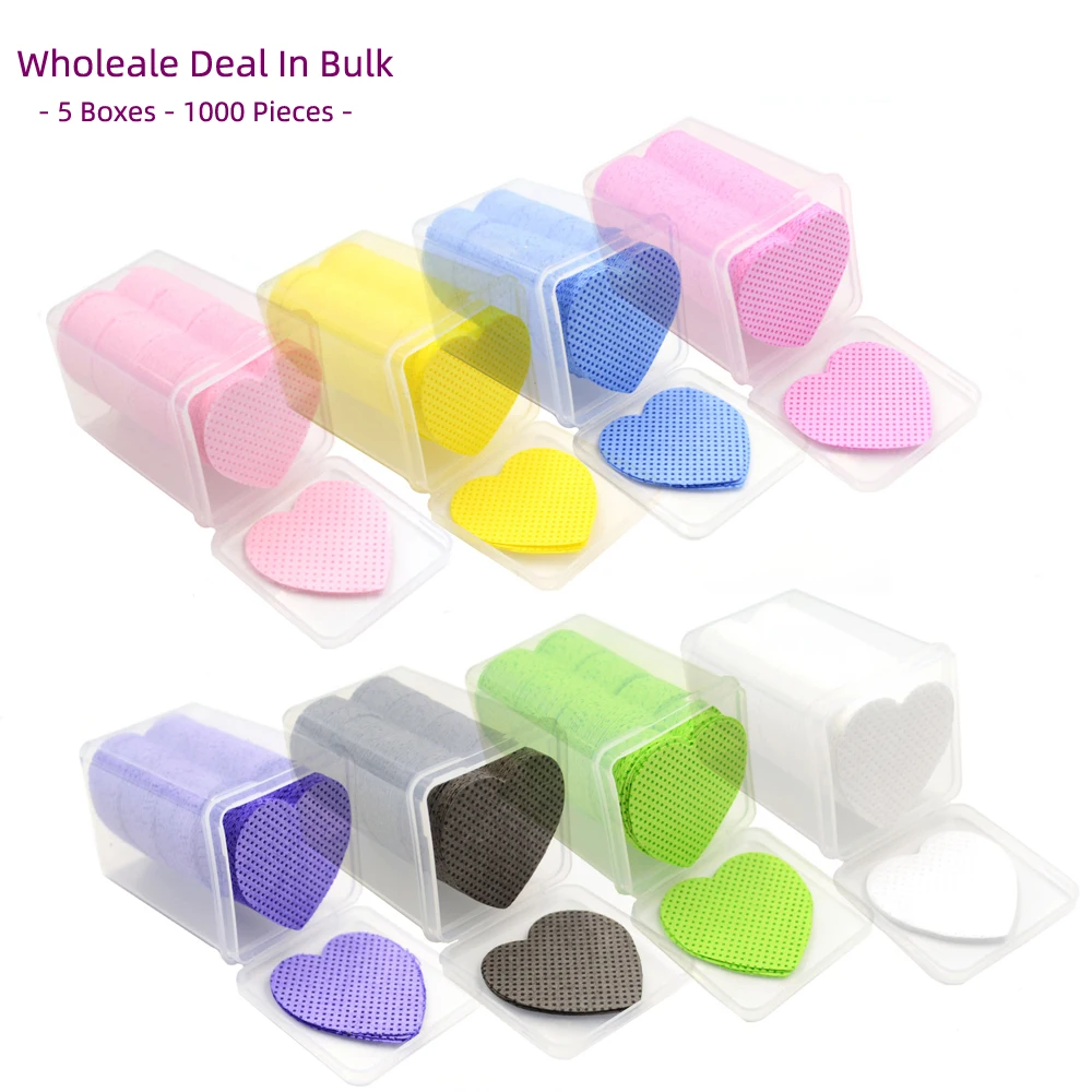 

Wholesale In Bulk Nail Wipe Cleaner Heart Shape Various Colors 5 Boxes 1000 Pieces In Total Manicure Nail Art Cleaning Cotton