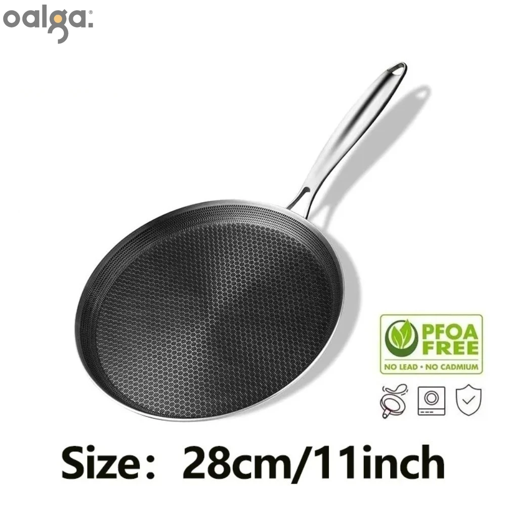 

Stainless Steel Frying Pan Pizza Pan 28cm Nonstick Anti-scald Handle Omlette Pot Breakfast Steak Burger Cook Utensils Frying Pan