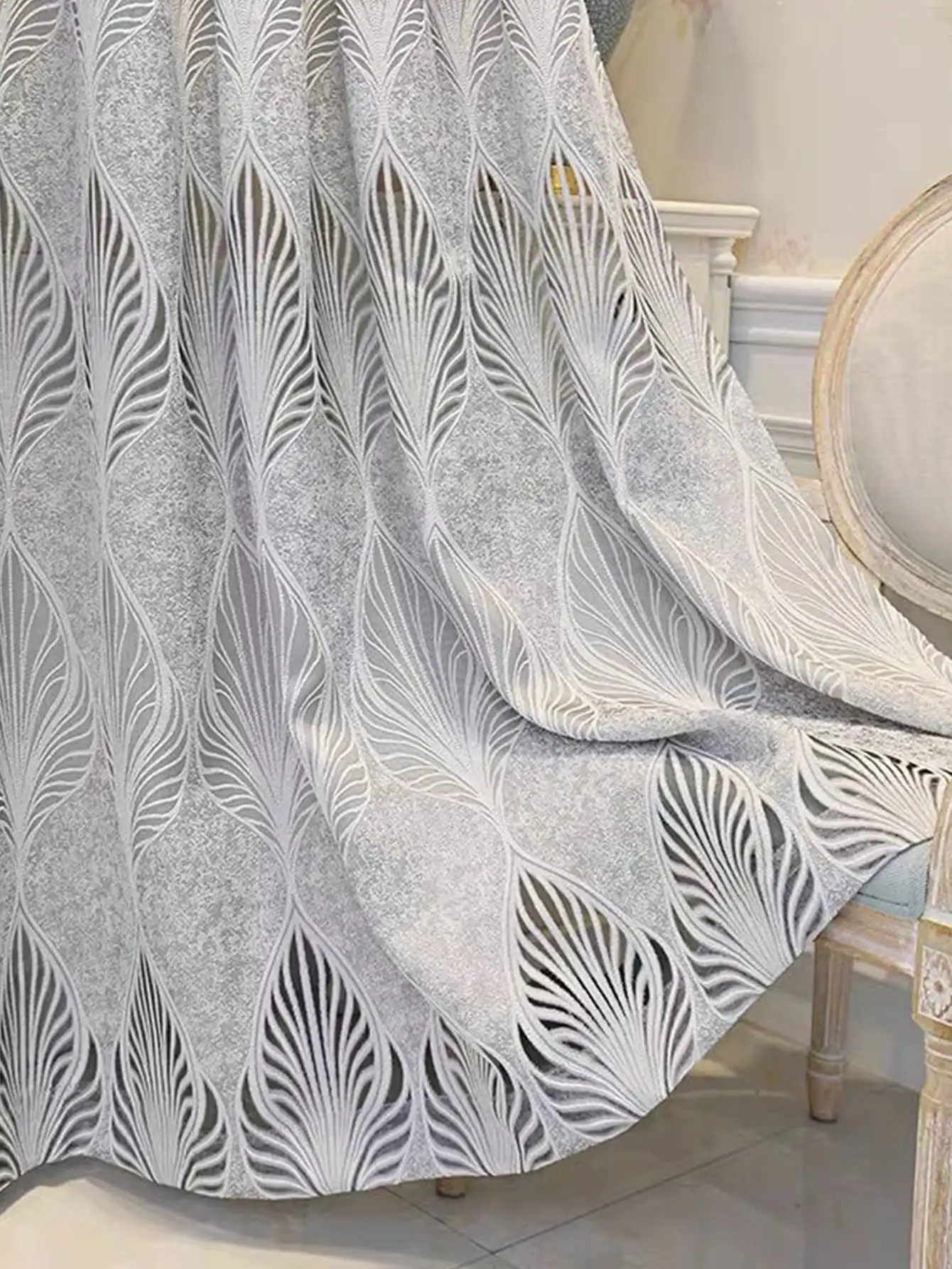 Leaf Embossed Perforated Blackout Curtains for Living Room Decoration