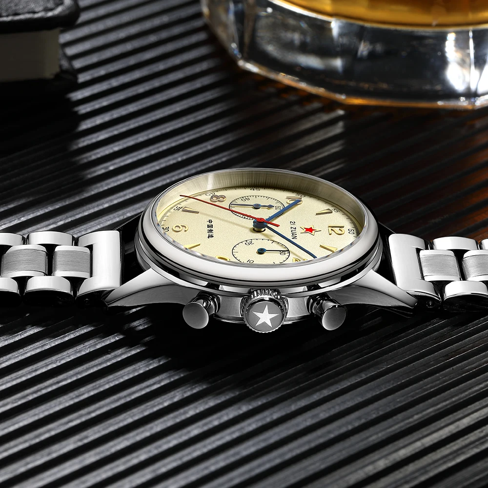 SEAKOSS Stainless Steel Men's 1963 Chronograph Mechanical Watch Seagull ST1901 Movement Male Air Force Aviation Sapphire Goose