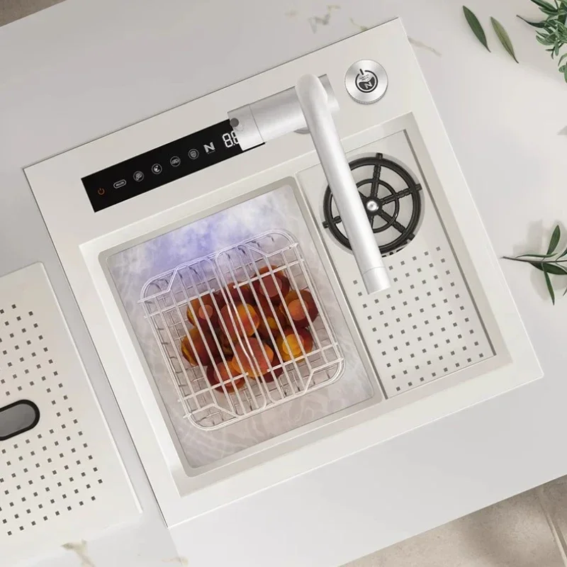 

Intelligent White Hidden sink kitchen Double catalyst fruit and vegetable purifier Small single slot With Cup washing machine