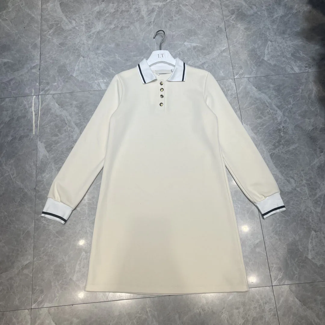

2023 New Cotton Women's Polo Letter Embroidery Loose Relaxed Long T Long Sleeve Polo Shirt Dress