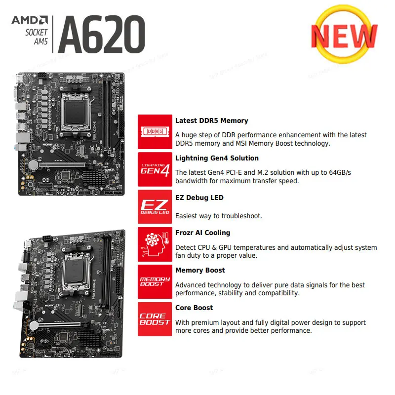 Socket AM5 scheda madre MSI PRO A620M-E AM5 supporto processore serie Ryzen  7000 DDR5 64GB M.2 Desktop AMD B620 scheda madre AM5 nuovo - AliExpress