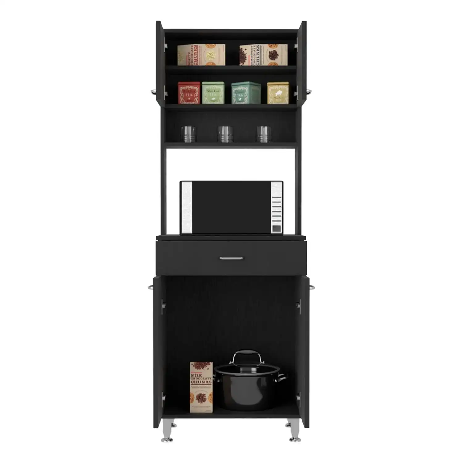 Della 60 Kitchen Pantry with Countertop, Closed & Open Storage Black 5