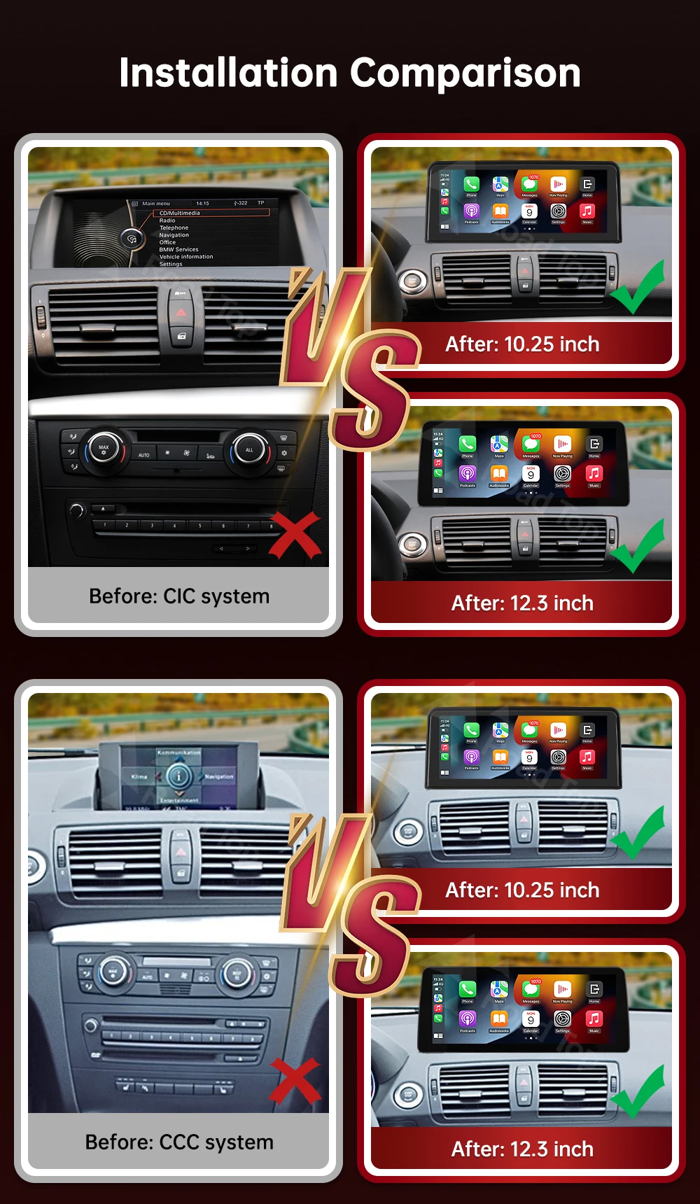 DE RoadTop CarPlay Android Auto Multimedia-Displaybildschirm für BMW 1er Serie E81 E82 E87 E88 2004-2012 Autolink Airplay – Detail 3