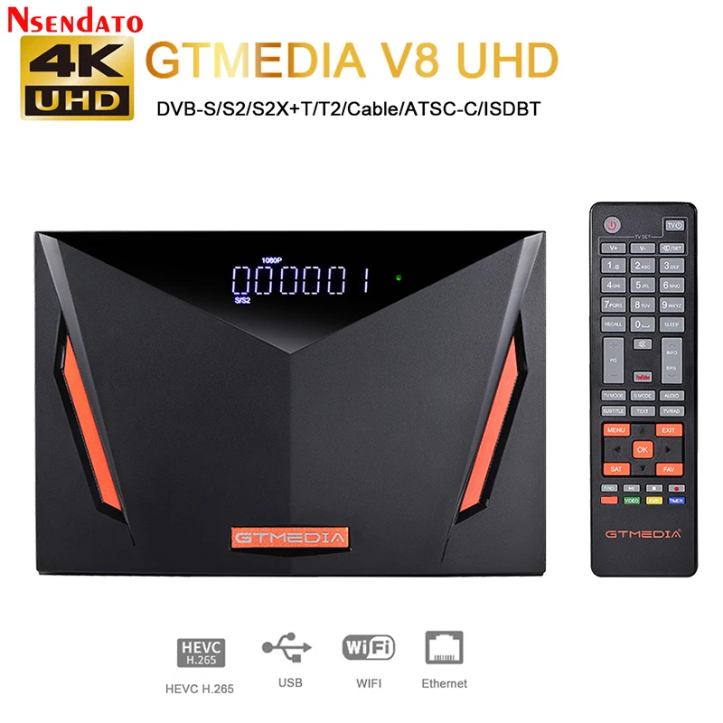 

Спутниковый ресивер Gtmedia V8 UHD 4k DVB S2 t2 с 2,4G wifi для H.265 DVB-S/S2/S2X + T/T2/Cable/ATSC-C/ISDB T