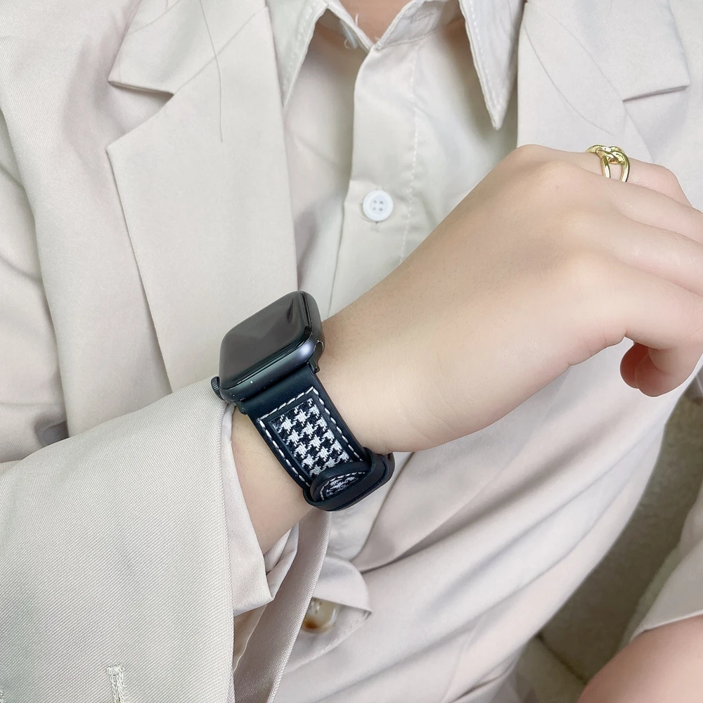 Кожаная Петля 45 мм 41 для Apple Watch Band 40 44 ремешок серии 1 2 3 4 5 6 7 iwatch 38 42 гусиная лапка