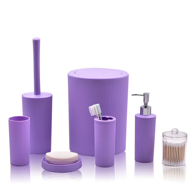 Simple Bathroom Accessory Set Trash Can Cotton Swab Box Lotion Dispenser Decorative 7Pcs for Restaurants Bathroom Essential Kits bathroom accessories set