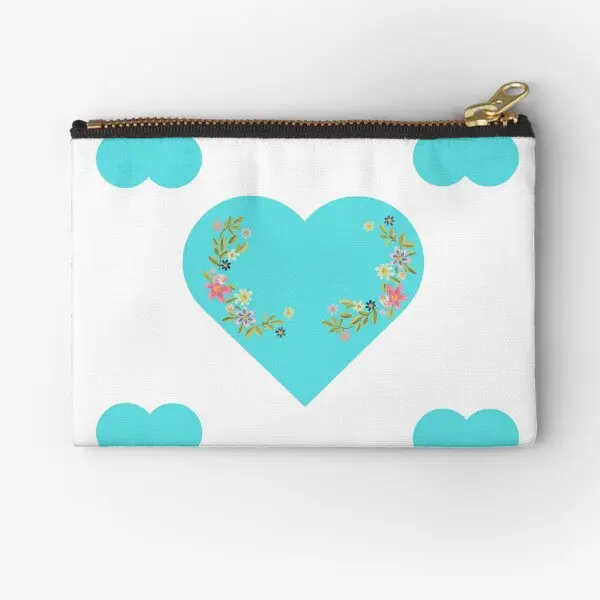 

Teal Hearts And Flowers Design Zipper Pouches Money Women Pocket Cosmetic Underwear Packaging Bag Pure Key Small Panties Men