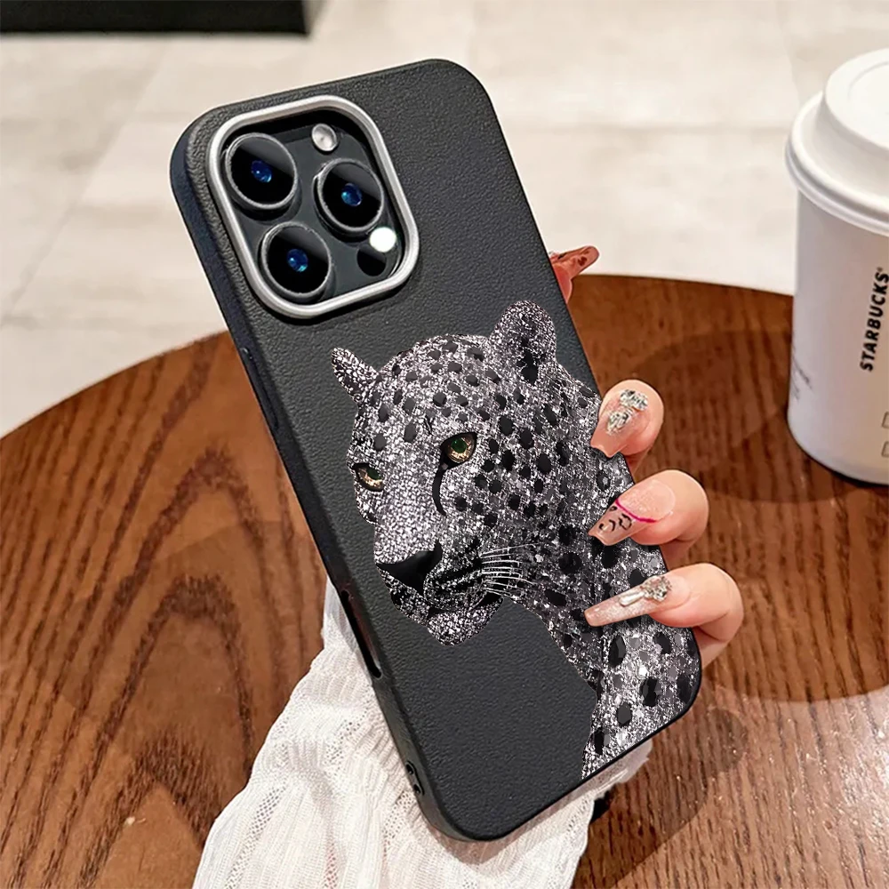 Chic Leopard & Black Heart Pattern Shockproof Phone Case - Stylish Soft Cover