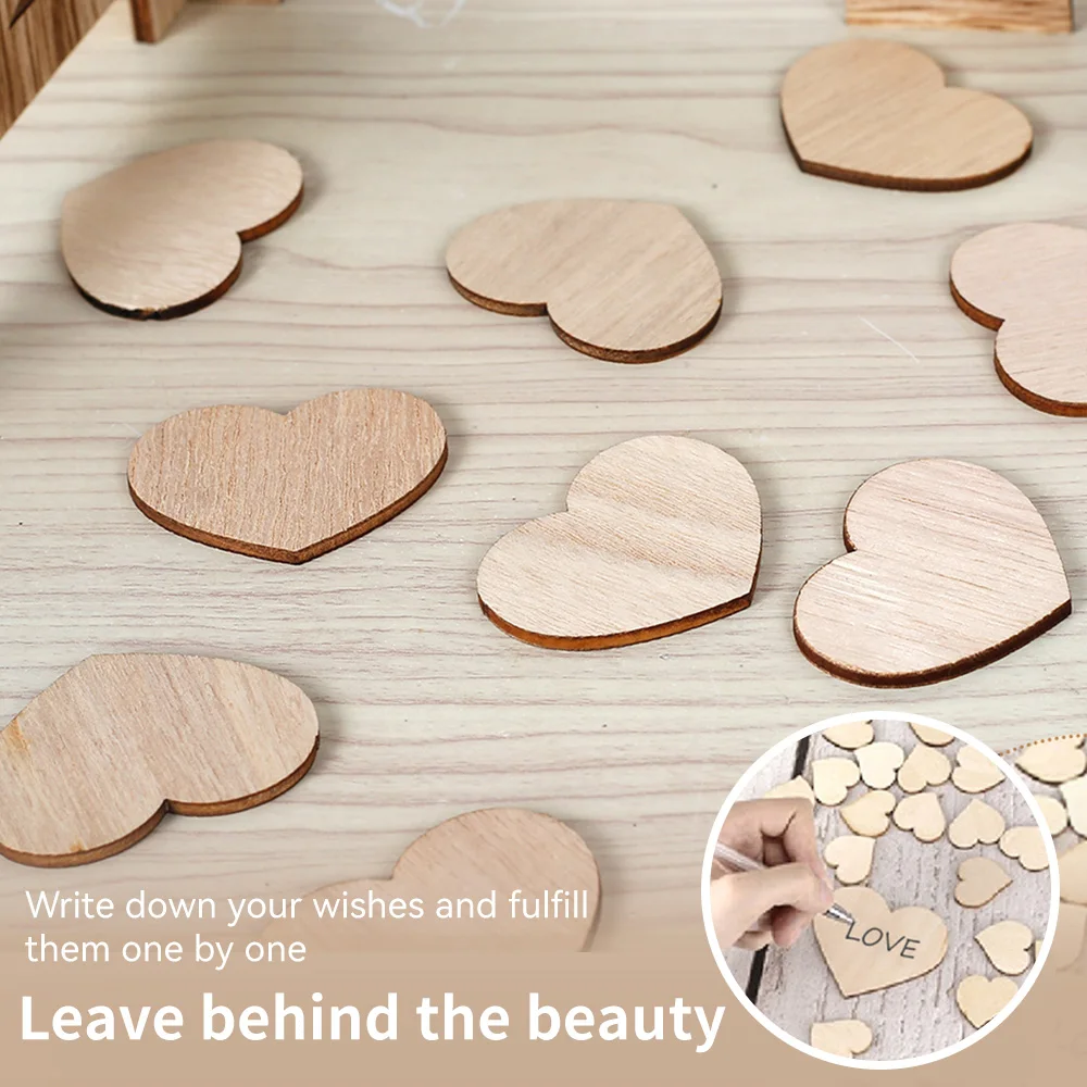80 Pieces Heart Shaped Wedding Gold Book, Connecting Card, Message Box, Party Decoration, Guest Card, Wooden Guest Deposit Box
