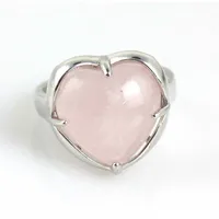 Crystal Heart Rings Natural Amethyst Rose Quartz Lapis Lazuli Aventurine Agate Stone Adjustable Finger Ring For Women Men Girls 1