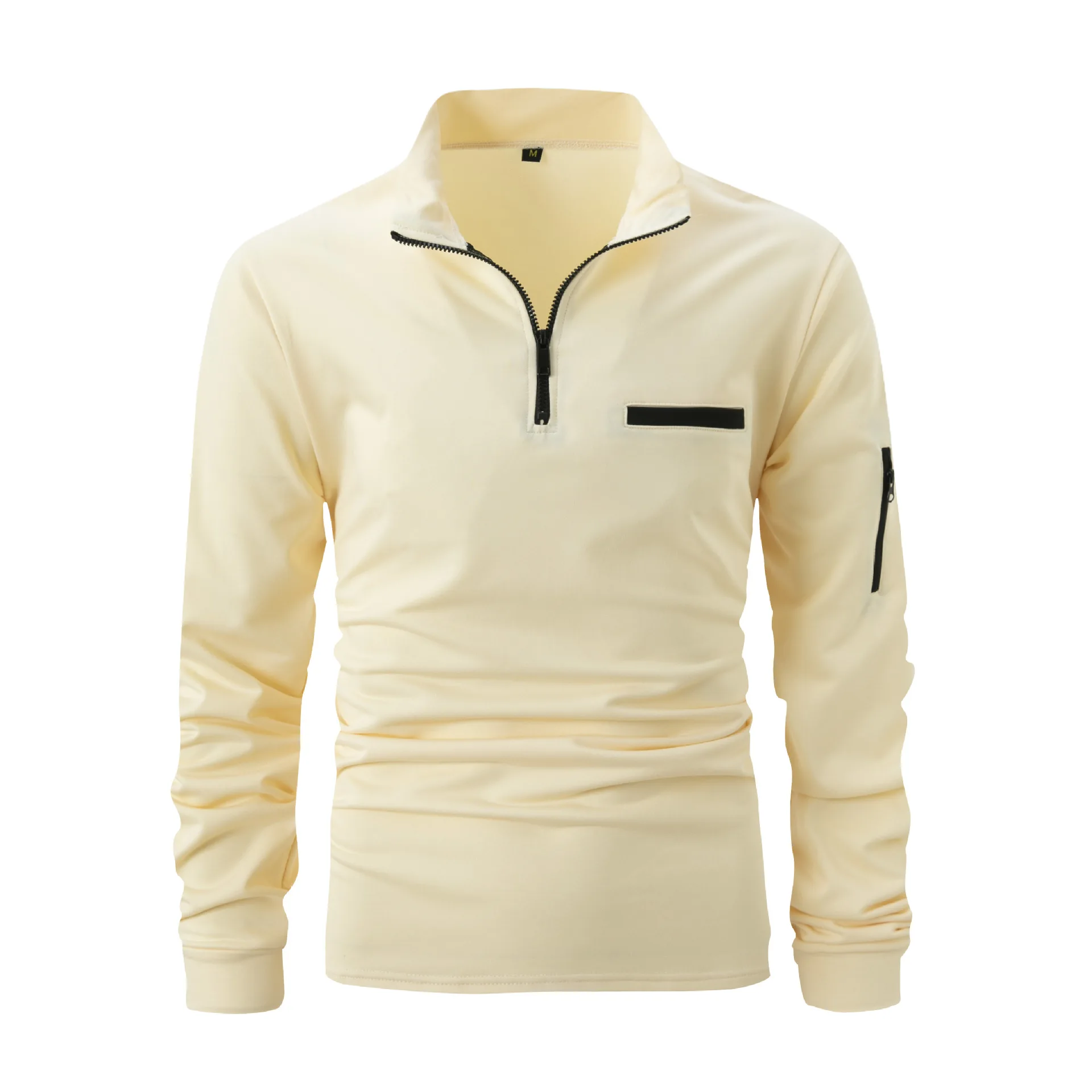 Spring Autumn Men's POLO Shirt Solid Color Zipper Everyday Casual Classic Comfort Fake Pockets High Quality Long Sleeve Tops 6