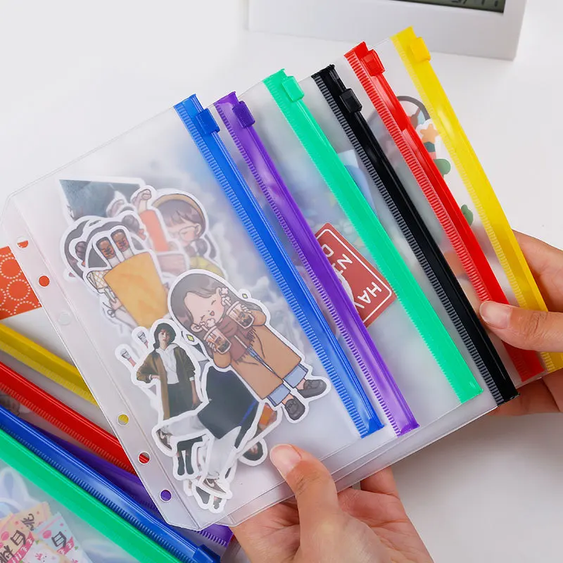 편리한 포켓 바인더 컬러 지퍼 폴더, 6 링 노트북 바인더 파일 보관 가방, PVC A5 A6 A7, 무료 배송, 6 개