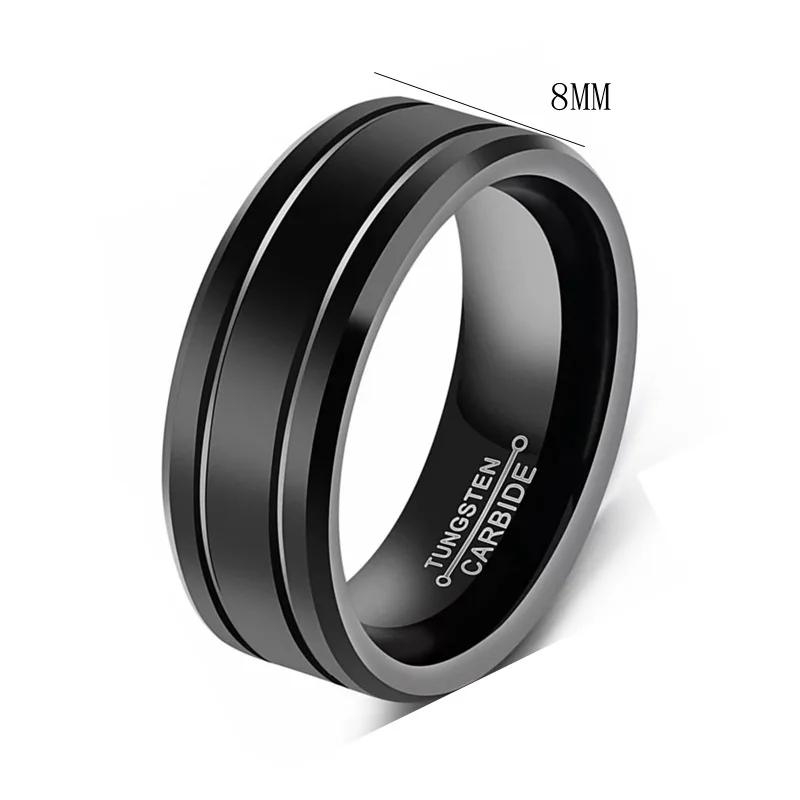 Men's 8mm Tungsten Carbide Ring Black Stainless Steel Ring Beveled Edge Wedding Band Size 6-13 Comfort Fit wedding rings finger rings fashion rings fashion ring stainless steel rings metal rings