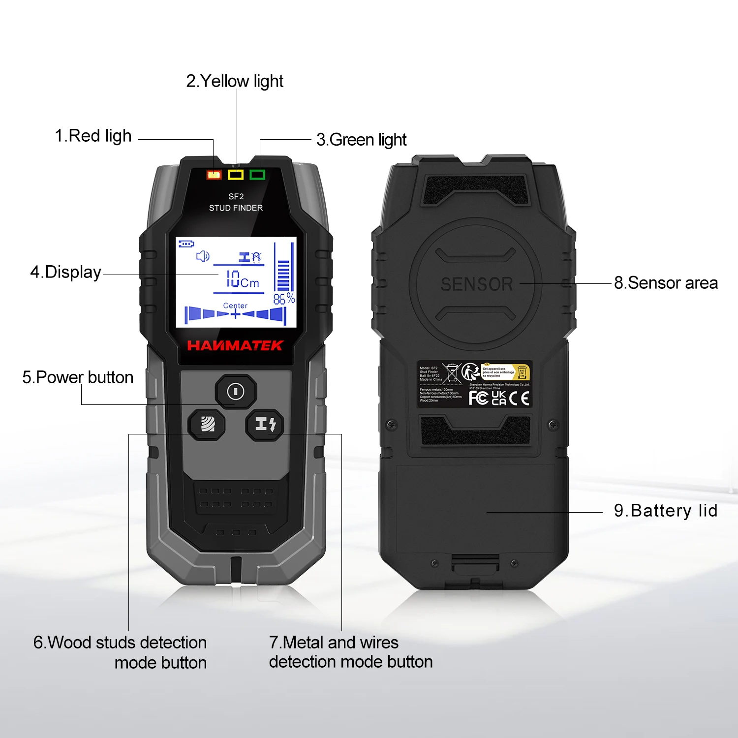 HANMATEK SF2 Stud Finder Wood Studs Metal Detecion Detection of live cable Metal Depth Measurement Finder Wall Detector Scanner 4