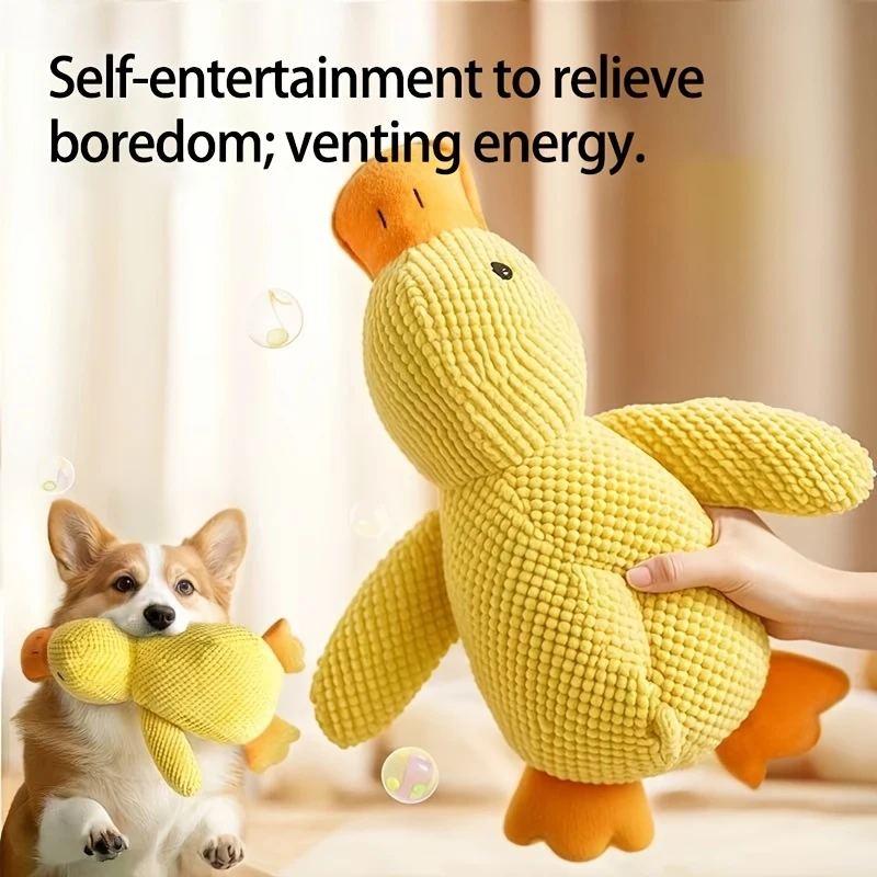 Yellow Duck Plush Dog Toy - Durable, Interactive, Sound-Enhanced & Teeth-Cleaning