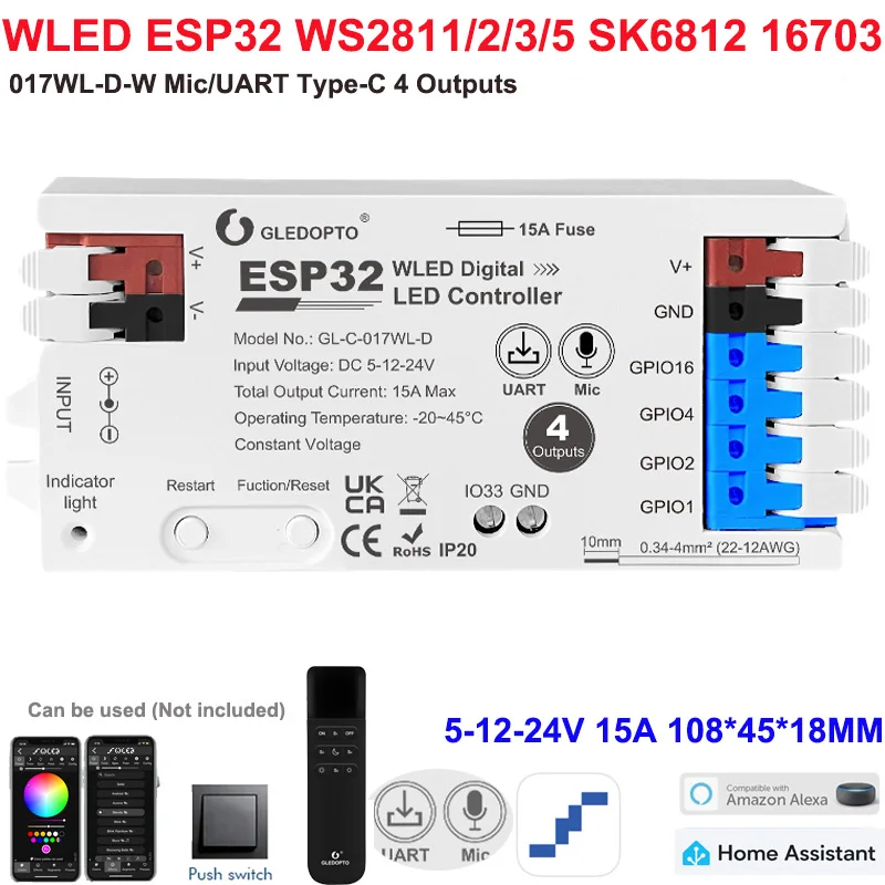 ตัวเลือกสินค้า ตัวควบคุมแสงอัจฉริยะ ESP32 WLED 4 ช่องควบคุม