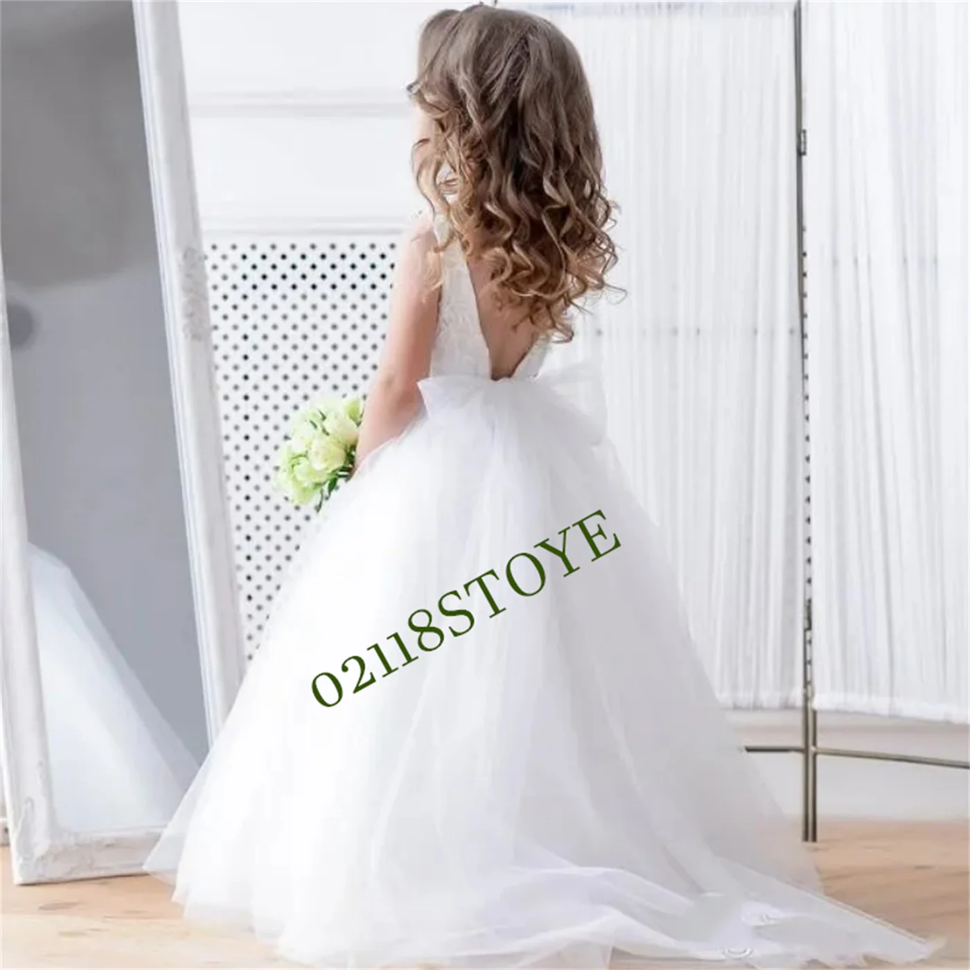 

Flower Girl Dresses White Tulle Puffy Appliques Top With Pearls Sleeveless For Wedding Birthday Banquet First Communion Gowns