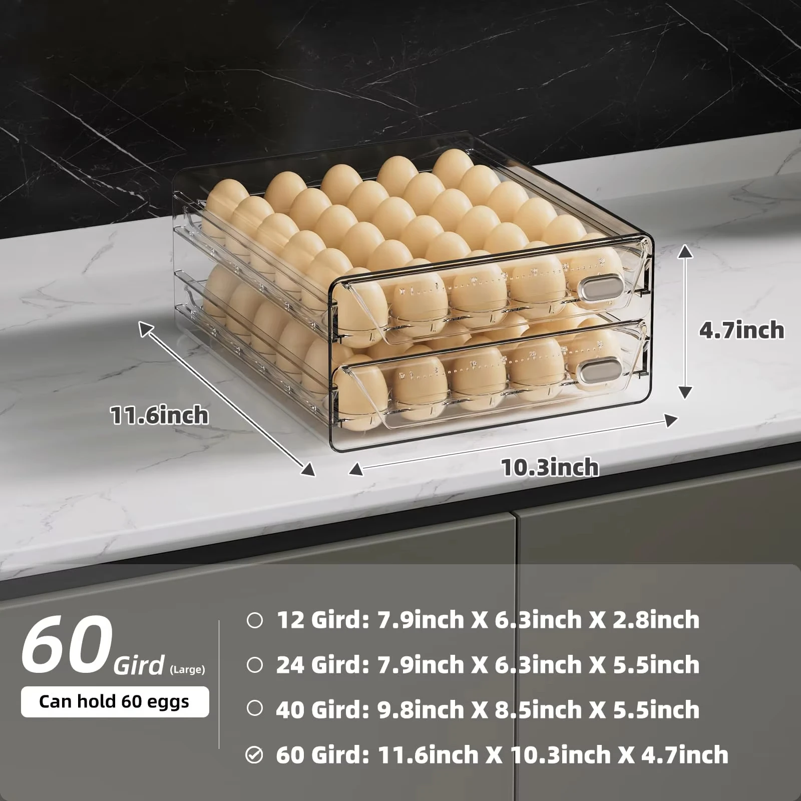 Clear 60 Egg Container for Refrigerator, Egg Holder for Fridge,Stackable Egg Storage Container, Egg Fresh Storage Box Tray 3