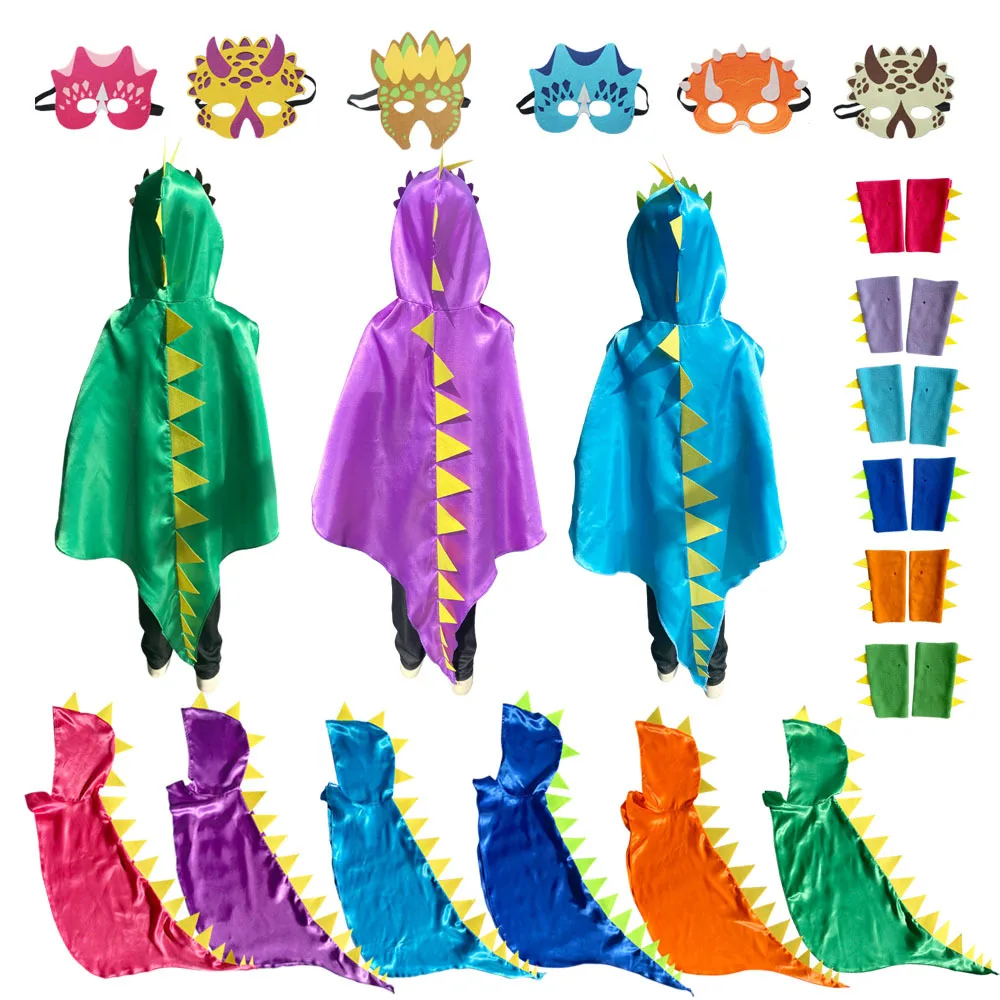 

Boys Girls Dinosaur Cape Dragon Hooded Cloak Mask for Kids Halloween Christmas Fancy Cosplay Costume Birthday Party Gift
