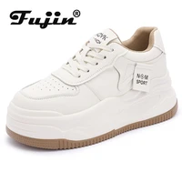 Fujin 8.5cm Genuine Leather Women Vulcanize Chunky Sneakers Women Summer Hidden High Heels Platform Wedge Summer Mesh Shoes 1