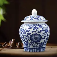 Chinese Blue White Porcelain Decorative Temple Jar Vase with Lid,Tea Canister Ceramic Tea Organizer Box Storage Coffee Container 4