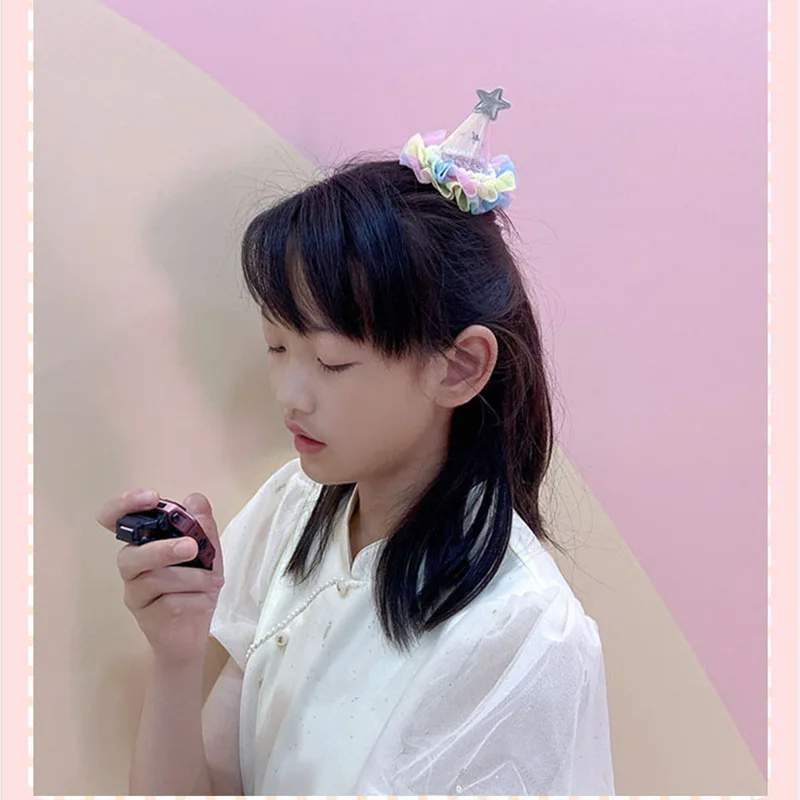 달콤하고 귀여운  머리핀, 화려한 메쉬 거즈 생일 모자, 진주 장식 여자아이 공주 바레트, 파티 사진 소품, 어린이 헤어웨어