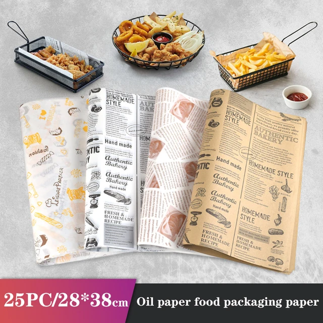 Torre de papel a prueba de grasa para embalaje de alimentos, papel de  pergamino para patatas fritas, hamburguesa, pastel, sándwich, 25 piezas -  AliExpress