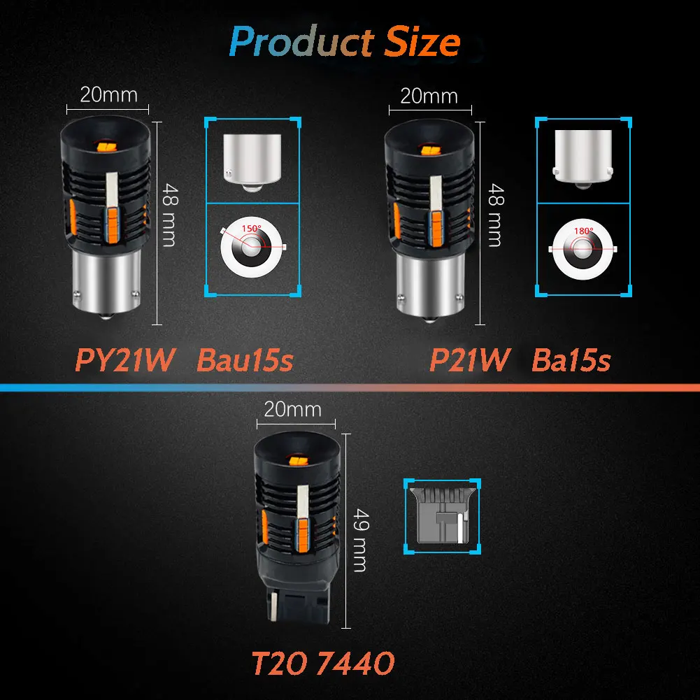 VANSSI ڵ  õ LED ,  ÷ , Ȳ, T20, W21W, 7440, WY21W, 1156, BAU15S, PY21W, 12V, BA15S, P21W, 2 