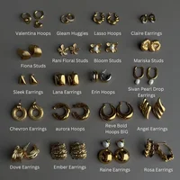 18K Gold Plated Anti Allergic Multilayer Metal CC Colorblocked Huggie Hoop Earrings Polished CZ Flower Small Ear Stud Pendientes