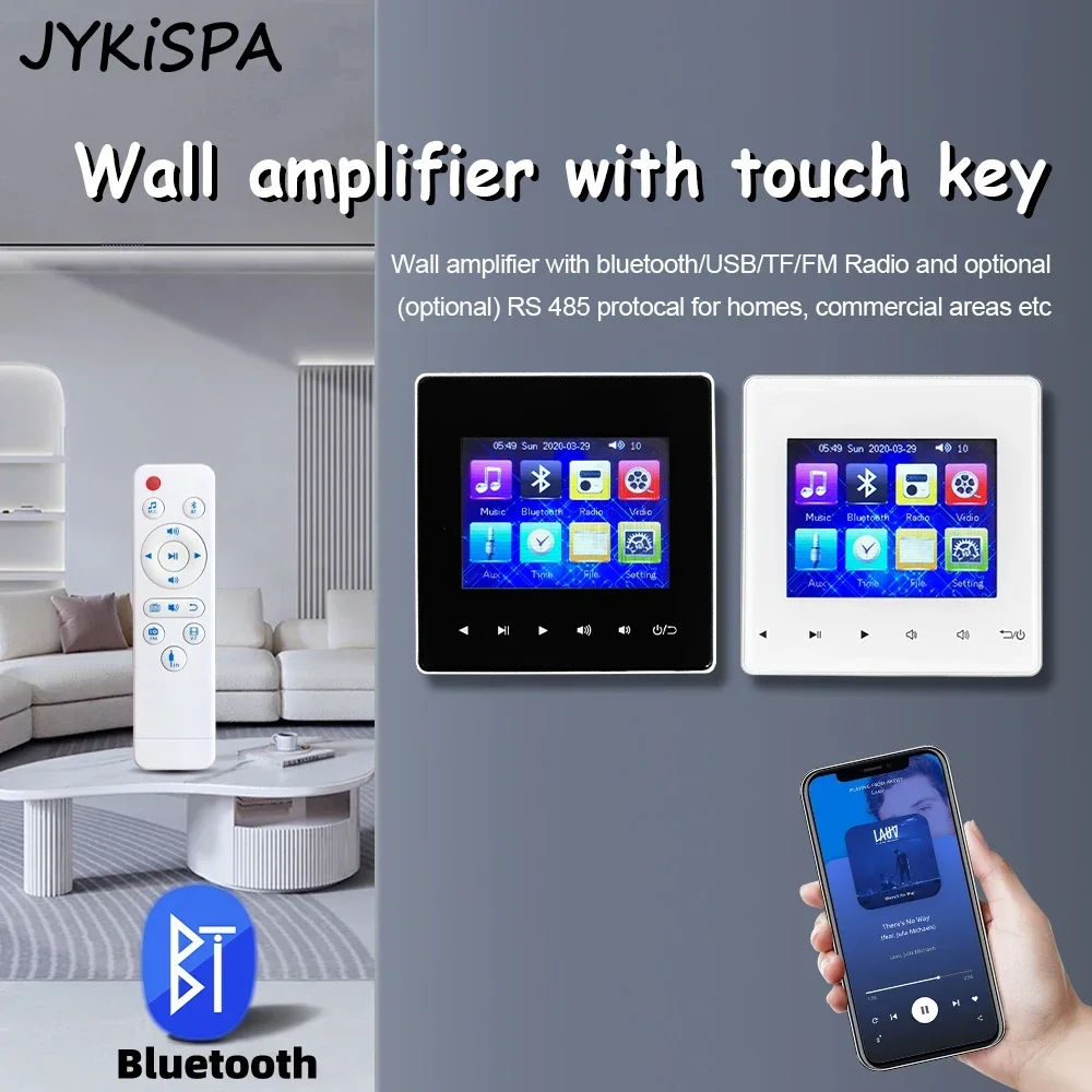 

Mini Wall Amplifier Bluetooth-compatible FM Background Music Player Home Theater System Audio Center Key Touch for Hotel