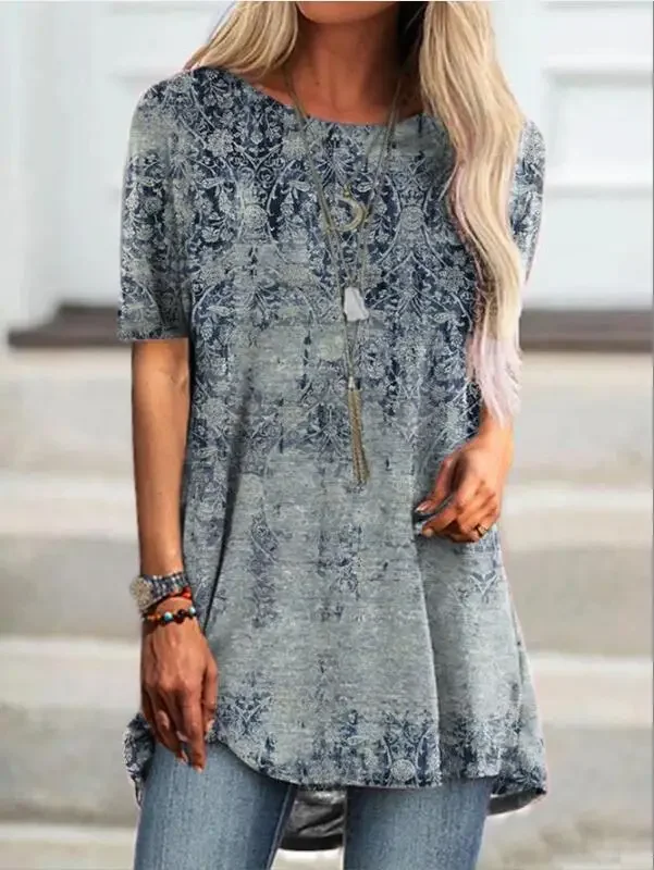 

2024 Summer Dresses Outfits Oversiize V Neck Three Quarter Sleeved Chiffon Print Dress Formal Occasion Dresses Vestidos