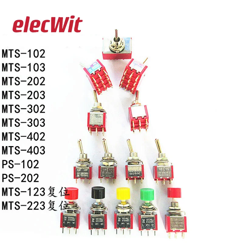 

Mini MTS-102 3-Pin SPDT ON-ON 6A 125VAC Miniature Toggle Switches