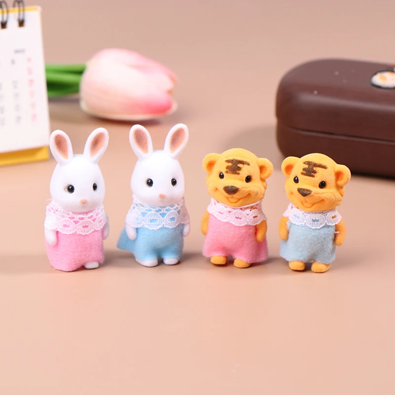 1Pairs Simulation Forest Animal Family Rabbit Cat Tiger Chick Figures Cartoon Ornament Doll Collectible Toys For Children Gifts 4