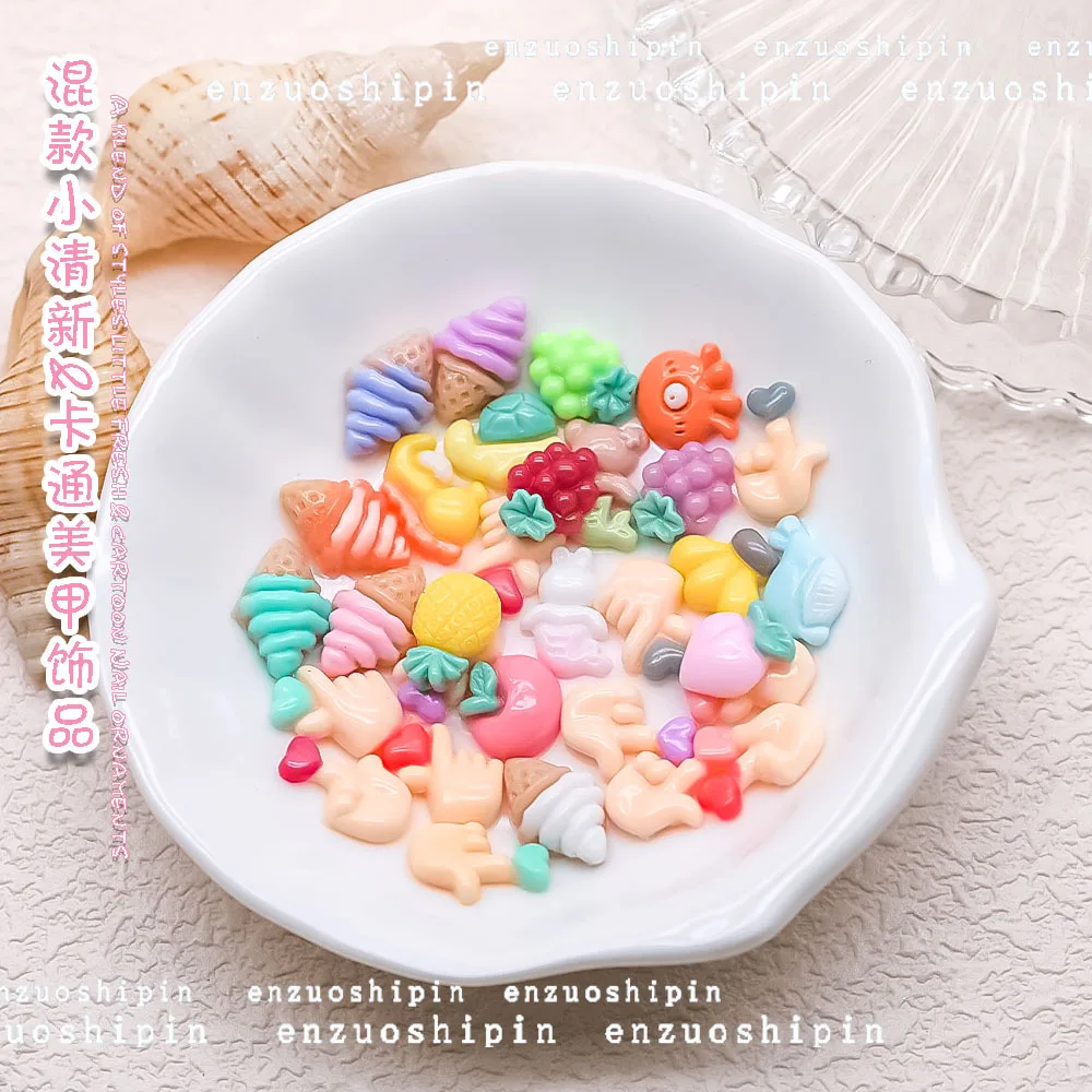 

20pcs Mixed Kawaii Resin Nail Art Charms Cartoon Ice Cream Animal Fruit Design Nail Decoration DIY Luminous Manicure Accessories