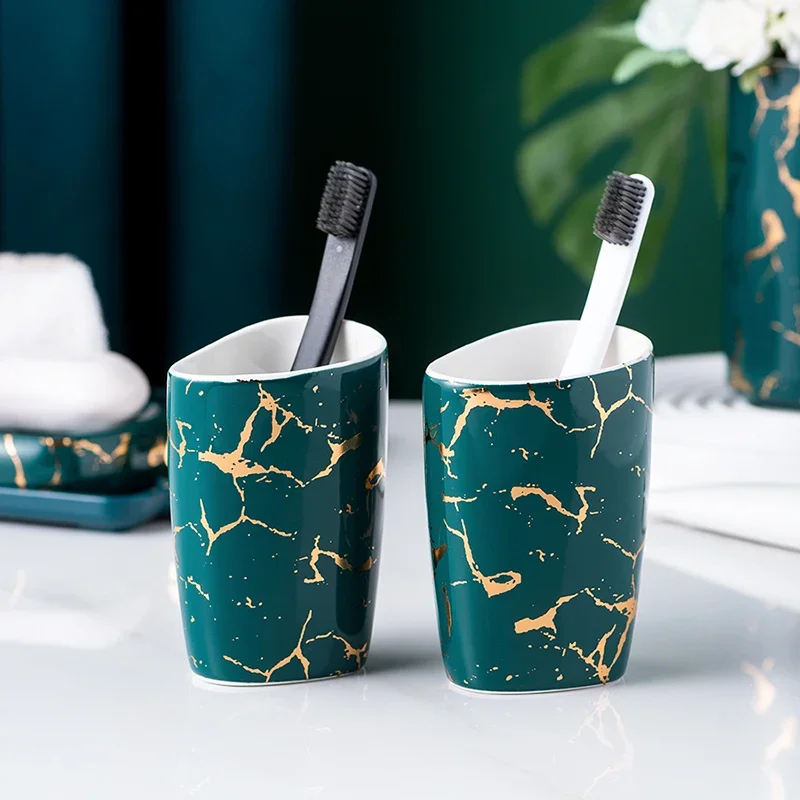 Bathroom Accessories Set Marble Ceramics Toothpaste Dispenser Soap Box Toothbrush Holder Bathroom Cup Lotion Bottle bathroom accessories